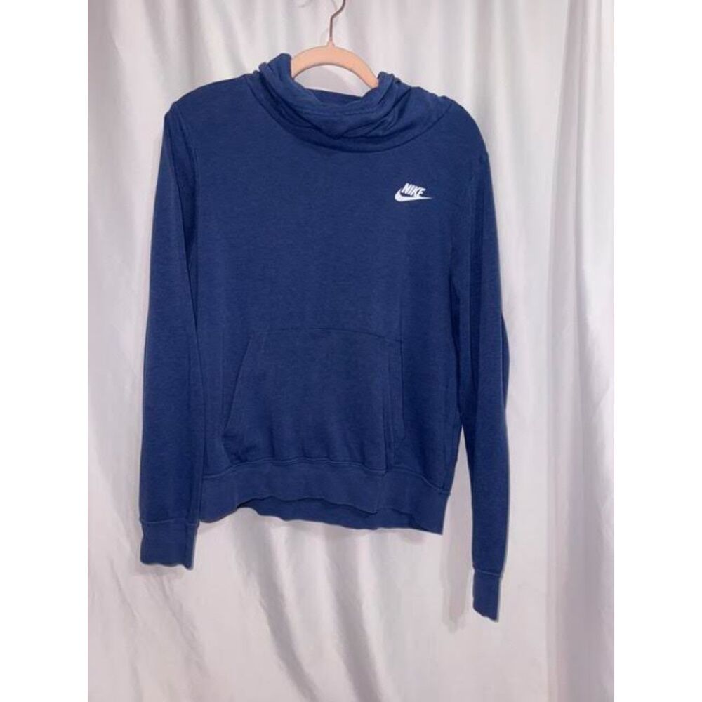 Nike Funnel Cowl Neck Fleece Hoodie Blue Women's Size Medium | Athleisure Cozy